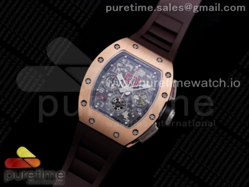 KV공장 리차드밀 RM011 크리스탈다이얼 로즈골드 브라운러버 _ RM011 RG Chrono KVF 1_1 Best Edition Crystal Dial Black on Brown Rubber Strap A7750 V3