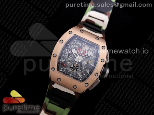 KV공장 리차드밀 RM011 크리스탈다이얼 로즈골드 카모러버 _ RM011 RG Chrono KVF 1_1 Best Edition Crystal Dial Black on Green Camo Rubber Strap A7750 V3
