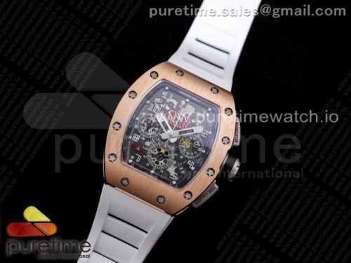 KV공장 리차드밀 RM011 크리스탈다이얼 로즈골드 화이트러버 _ RM011 RG Chrono KVF 1_1 Best Edition Crystal Dial Black on White Rubber Strap A7750 V3