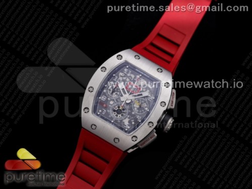 KV공장 리차드밀 RM011 크리스탈다이얼 실버 레드러버 _ RM011 SS Chrono KVF 1_1 Best Edition Crystal Dial Black on Red Rubber Strap A7750 V3