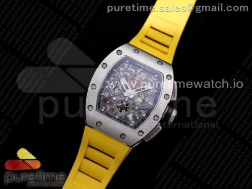 KV공장 리차드밀 RM011 크리스탈다이얼 실버 옐로우러버 _ RM011 SS Chrono KVF 1_1 Best Edition Crystal Dial Black on Yellow Rubber Strap A7750 V3