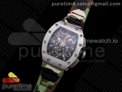 KV공장 리차드밀 RM011 크리스탈다이얼 실버 카모러버 _ RM011 SS Chrono KVF 1_1 Best Edition Crystal Dial Black on Green Camo Rubber Strap A7750 V3