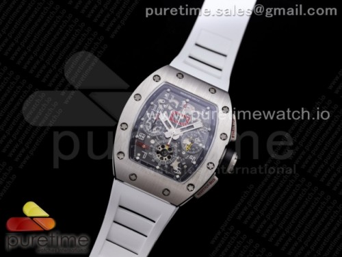 KV공장 리차드밀 RM011 크리스탈다이얼 실버 화이트러버 _ RM011 SS Chrono KVF 1_1 Best Edition Crystal Dial Black on White Rubber Strap A7750 V3
