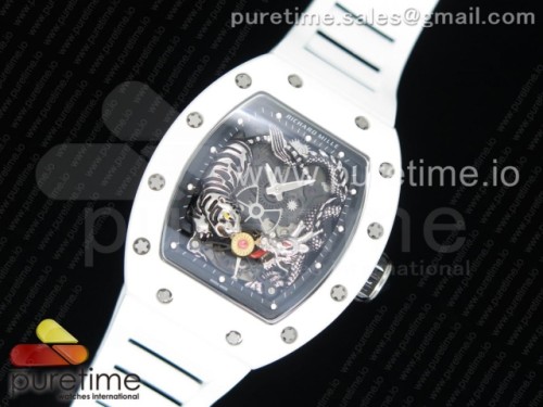 KV공장 리차드밀 RM51-1 화이트 세라믹 타이거&드래곤 화이트 러버 스트랩 RM 51-01 White Ceramic Tiger & Dragon KVF Best Edition on White Rubber Strap MIYOTA8215