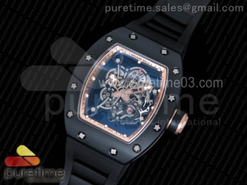 KV공장 리차드밀 RM055 리얼 세라믹 케이스 스켈레톤 다이얼 골드 블랙 러버 스트랩 RM055 Real Ceramic Case KVF Best Edition Skeleton Dial Gold on Black Rubber Strap MIYOTA8215