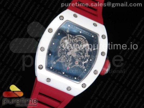 KV공장 리차드밀 RM055 리얼 올 화이트 세라믹 스켈레톤 다이얼 레드 러버 스트랩 RM055 Real All White Ceramic KVF Best Edition Skeleton Dial Red on Red Rubber Strap MIYOTA8215