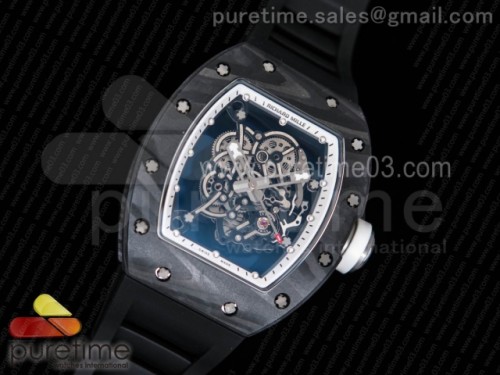KV공장 리차드밀 RM055 포지 세라믹 티타늄 스켈레톤 다이얼 화이트 베젤 블랙 러버 스트랩 RM055 Forge Carbon Titanium Case KVF Best Edition Skeleton Dial White Inner Bezel on Black Rubber Strap MIYOTA8215