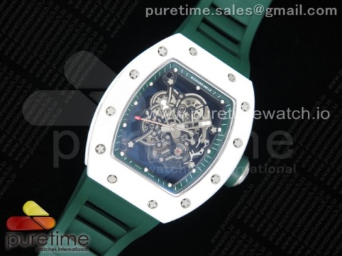 KV공장 리차드밀 RM055 화이트세라믹 그린이너베젤 스켈레톤다이얼 그린러버 _ RM055 Real White Ceramic KVF Best Edition Skeleton Dial Green Inner on Green Rubber Strap MIYOTA8215