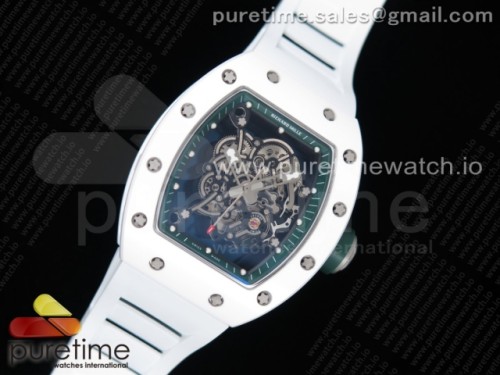 KV공장 리차드밀 RM055 화이트세라믹 그린이너베젤 스켈레톤다이얼 화이트러버 _ RM055 Real White Ceramic KVF Best Edition Skeleton Dial Green Inner on White Rubber Strap MIYOTA8215