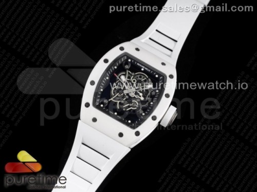 ZF공장 리차드밀 RM055 세라믹 스켈레톤다이얼 러버 _ RM055 Ti White Ceramic ZF 11 Best Edition Skeleton Dial on White Rubber Strap NH05A