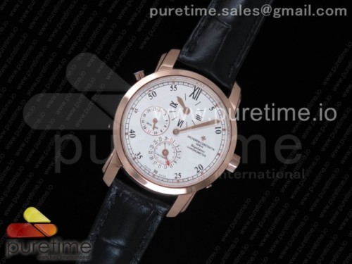 K11공장 바쉐론콘스탄틴 말테 듀얼 타임 레귤레이터 _ 가죽 Malte Dual Time Regulator RG K11 Maker White Dial on Black Leather Strap A23J
