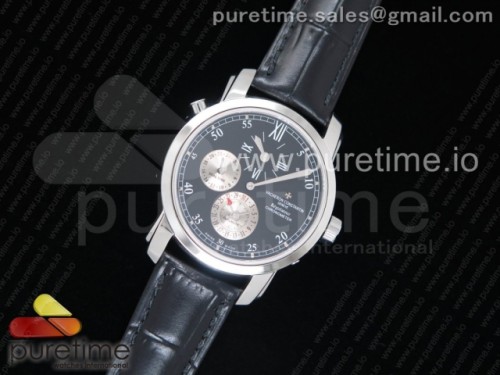 K11공장 바쉐론콘스탄틴 말테 듀얼 타임 레귤레이터 _ 가죽 Malte Dual Time Regulator SS K11 Maker Black Dial on Black Leather Strap A23J