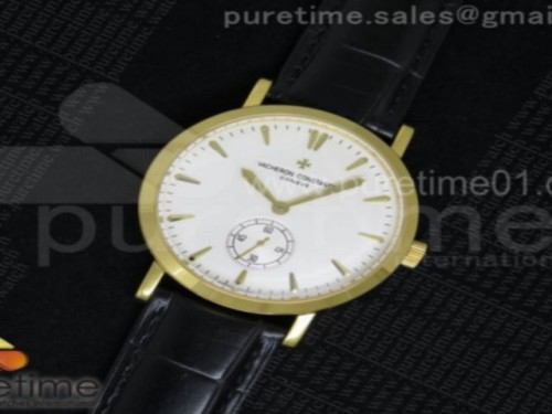 바쉐론콘스탄틴 트레이디셔널 옐로우골드 화이트 다이얼스타일 2 브라운 레더 스트랩 Traditionnelle YG White Dial Style 2 on Black Leather Strap A4400