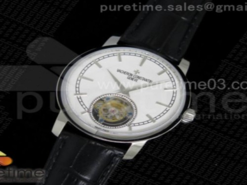 바쉐론콘스탄틴 패트리모니 오토매틱 뚜르비용 화이트 다이얼 Patrimony Automatic Tourbillon SS White Dial on Black Leather Strap