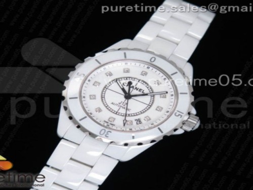 KOR 샤넬 J12 38MM 남성용 화이트 세라믹 다이아몬드 인덱스 J12 38mm KOR 1_1 Best Edition White Korea Ceramic White Dial Diamonds Markers on Bracelet A2892