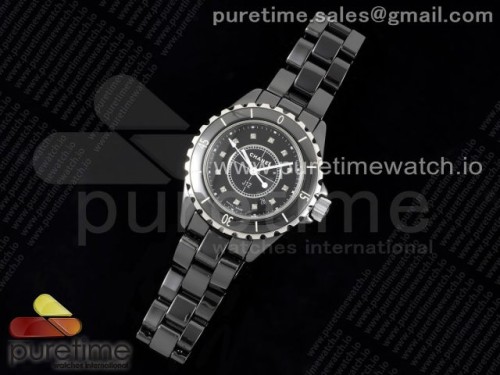 KOR공장 J12 33MM 여성용 블랙 세라믹 블랙 다이아몬드 인덱스33mm KOR 1_1 Best Edition Black Korea Ceramic Black Dial Diamonds Markers on Bracelet Swiss Quartz