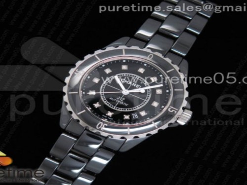 KOR공장 J12 38MM 남성용 블랙 세라믹 블랙 다이아몬드 인덱스 J12 38mm KOR 1_1 Best Edition Black Korea Ceramic Black Dial Diamonds Markers on Bracelet A2892