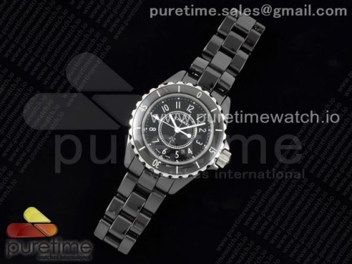 KOR공장 샤넬 J12 33MM 여성용 블랙 세라믹 아라비안 인덱스 J12 33mm KOR 1_1 Best Edition Black Korea Ceramic Black Dial on Bracelet Swiss Quartz