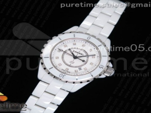 KOR공장 샤넬 J12 33MM 여성용 화이트 세라믹 화이트 다이아몬드 인덱스 J12 33mm KOR 1_1 Best Edition White Korea Ceramic White Dial Diamonds Markers on Bracelet Swiss Quartz