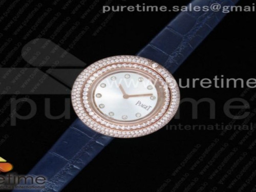 피아제 포제션 로즈골드 화이트 다이얼 더블 다이아몬드 베젤 블루 레더 스트랩 Possession Watch RG White Dial Double Diamonds Bezel on Blue Leather Strap Jap Quartz Movement