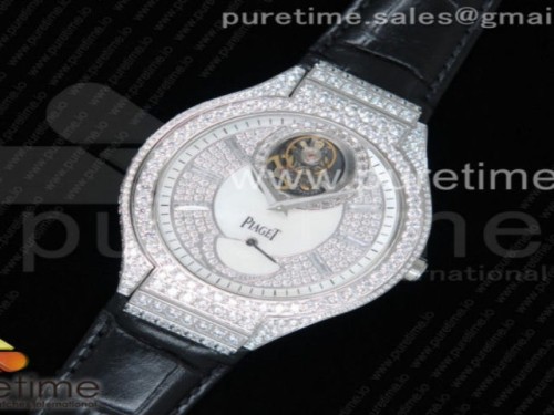 피아제 폴로 풀다이아 블랙 투어빌론 가죽 _ Piaget Polo Tourbillon SS Full Paved Diamonds DialBezel on Black Leather Strap