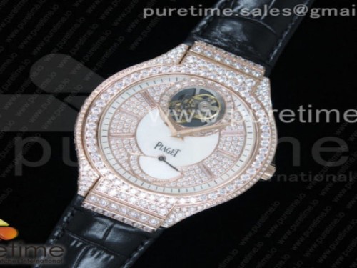 피아제 폴로 풀다이아 블랙 투어빌론 로즈골드 가죽 _ Piaget Polo Tourbillon RG Full Paved Diamonds DialBezel on Black Leather Strap