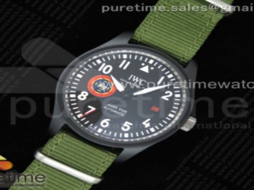 M+F공장 IWC 탑건 SFTI 세라믹 블랙다이얼 그린나일론 _ Mark XVIII 'TOPGUN SFTI' Ceramic M+F Best Edition Black Dial on Green Nylon Strap A35111