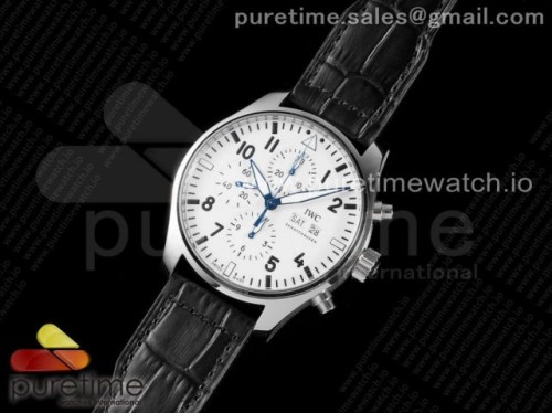AZ공장 IWC 파일럿 377725 150년 화이트다이얼 가죽 _ Pilot Chrono 377725 _150 Years_ AZF 1_1 Best Edition White Dial on Black Leather Strap A7750