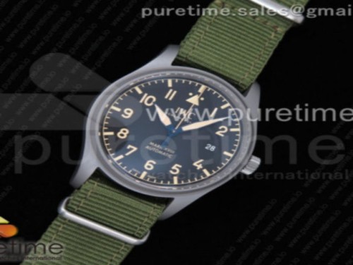 M+F공장 IWC 마크18 헤리티지 티타늄 블랙다이얼 그린 나일론스트랩 _ Mark XVIII IW327006 Titanium Grand M+F 11 Best Edition Black Dial on Green Nylon Strap A35111 (Free Leather Strap)