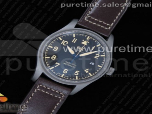 M+F공장 IWC 마크18 헤리티지 티타늄 블랙다이얼 브라운 가죽스트랩 _ Mark XVIII IW327006 Titanium M+F 11 Best Edition Black Dial on Brown Leather Strap A35111 (Free Nylon Strap)
