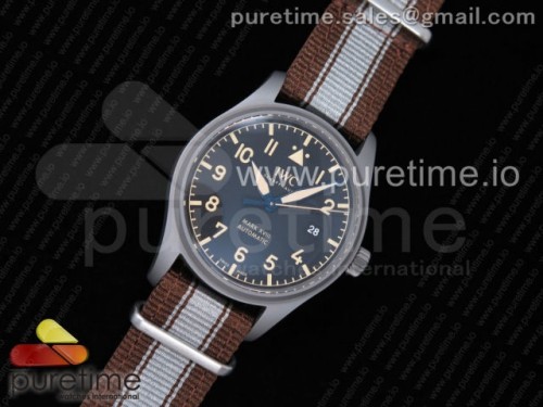 M+F공장 IWC 마크18 헤리티지 티타늄 블랙다이얼 브라운 앤 그레이 나일론스트랩 _ Mark XVIII IW327006 Titanium Grand M+F 11 Best Edition Black Dial on BrownGray Nylon Strap A35111 (Free Leather Strap)
