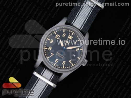 M+F공장 IWC 마크18 헤리티지 티타늄 블랙다이얼 화이트 앤 블랙 나일론스트랩 _ Mark XVIII IW327006 Titanium Grand M+F 11 Best Edition Black Dial on BlackGray Nylon Strap A35111 (Free Leather Strap)