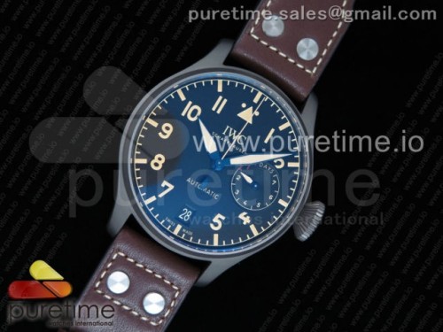 ZF 공장 IWC 빅파일럿 501004 티타늄 블랙다이얼 _ 가죽 Big Pilot IW501004 Titanium ZF 1_1 Best Edition Black Dial on Brown Leather Strap A52110