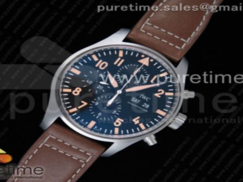 ZF공장 IWC 파일럿 크로노 377720 리미티드에디션 블랙다이얼 _ 가죽 Pilot Chrono IW377720 Australia Limited Edition ZF Black Dial on Brown Leather Strap A7750