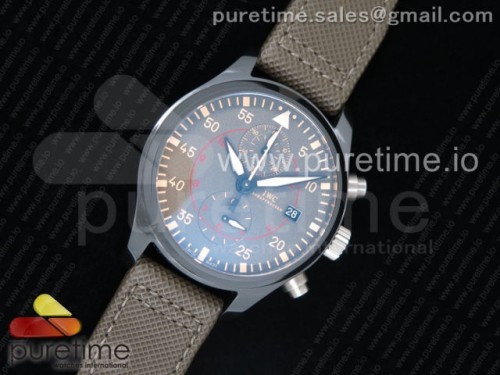 ZF공장 IWC 파일럿 크로노 389002 세라믹 Pilot Chrono Top Gun IW389002 Real Ceramic ZF 1_1 Best Edition Gray Dial on Green Calfskin Strap A7750