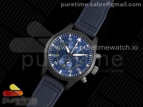 ZF공장 IWC 파일럿 크로노 세라믹 블루다이얼 가죽 _ Pilot Chrono Blue Angels Black Ceramic ZF Best Edition on Blue Leather Strap A7750