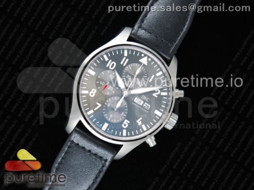 ZF공장 IWC 파일럿 크로노그래프 3777 그레이다이얼 가죽 _ Pilot Chrono 3777 ZF 11 Best Edition Gray Dial on Black Leather Strap A7750