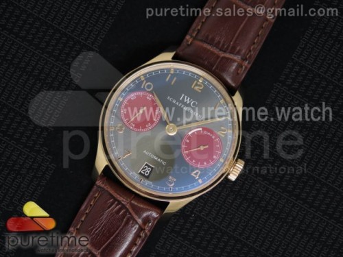 ZF공장 IWC 포르투기즈 부엉이 Portuguese Real PR IW500127 RG ZF 11 Best Edition GrayRed Dial on Brown Leather Strap A52010 V2