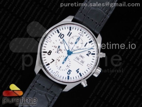 ZF공장 V2 IWC 파일럿 크로노 377725 가죽 Pilot Chrono 377725 _150 Years_ ZF 1_1 Best Edition White Dial on Black Leather Strap A7750
