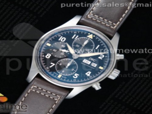 ZF공장 파일럿 크로노그래프 스핏파이어 블랙다이얼 가죽 _ Pilot Chrono Spitfire IW387903 SS ZF 11 Best Edition Black Dial on Brown Leather Strap A7750