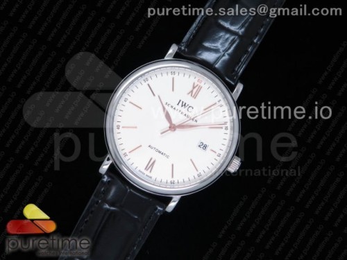 98K공장 IWC 포르토피노 Portofino Automatic SS 98KF 1_1 Best Edition White Dial RG Markers on Black Leather Strap A2892