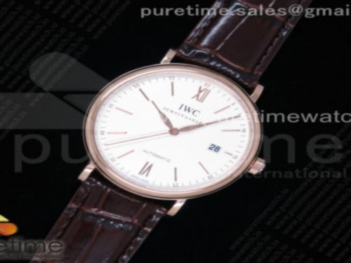 FK공장 IWC 포르토피노 스틸 로즈골드 화이트다이얼 가죽 _ Portofino Automatic RG FKF 11 Best Edition White Dial on Brown Leather Strap A2892
