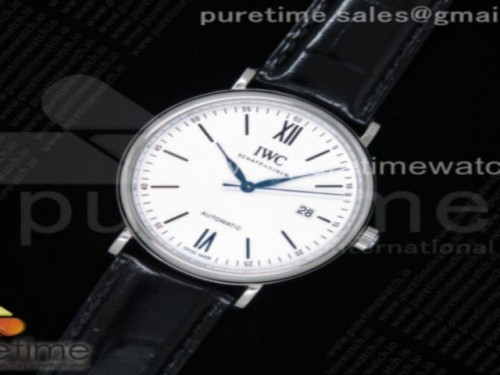 FK공장 IWC 포르토피노 스틸 화이트다이얼 블루핸즈 가죽 _ Portofino Automatic SS FKF 11 Best Edition White Dial Blue Markers on Black Leather Strap A2892