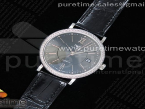 MF공장 IWC 포르토피노 37MM 그레이다이얼 악어스트랩 _ Portofino Automatic 37 SS M+F 11 Best Edition Gray Dial Diamonds Bezel on Black Crocodile Strap A35111