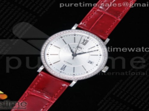 MF공장 IWC 포르토피노 37MM 실버다이얼 레드악어스트랩 _ Portofino Automatic 37 SS M+F 11 Best Edition Silver Dial Diamonds Bezel on Red Crocodile Strap A35111