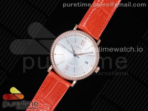 MF공장 IWC 포르토피노 37MM 실버다이얼 로즈골드 다이아베젤 오렌지악어스트랩 _ Portofino Automatic 37 RG M+F 11 Best Edition Silver Dial on Orange Crocodile Strap A35111