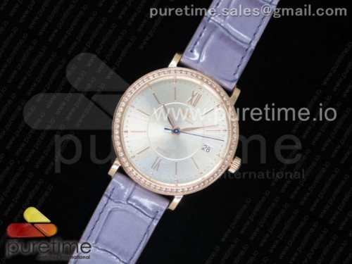 MK공장 IWC 포르토피노 골드 가죽 Portofino Automatic 37 RG MK 1_1 Best Edition Silver Dial Diamonds Bezel on Light Pueple Leather Strap MIYOTA 9015