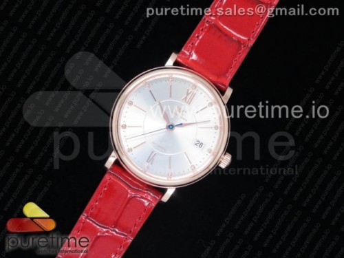 MK공장 IWC 포르토피노 골드 가죽 Portofino Automatic 37 RG MK 1_1 Best Edition Silver Dial on Red Leather Strap MIYOTA 9015
