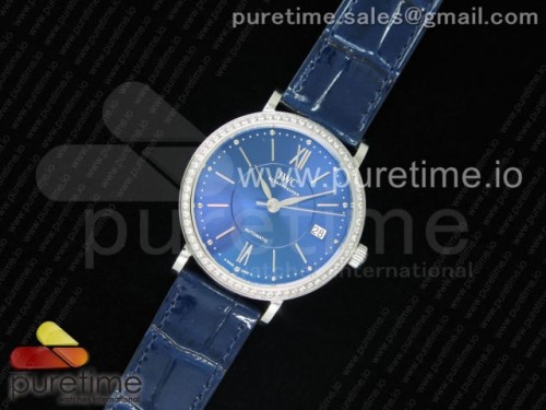 MK공장 IWC 포르토피노 골드 가죽 Portofino Automatic 37 SS MK 1_1 Best Edition Blue Dial Diamonds Bezel on Blue Leather Strap MIYOTA 9015
