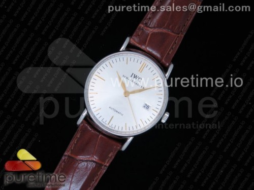 TW공장 IWC 포르토피노 오토매틱 실버다이얼 골드마크 _ 가죽 Portofino Automatic SS TWF 1_1 Best Edition Silver Dial Gold Markers on Brown Leather Strap A2892